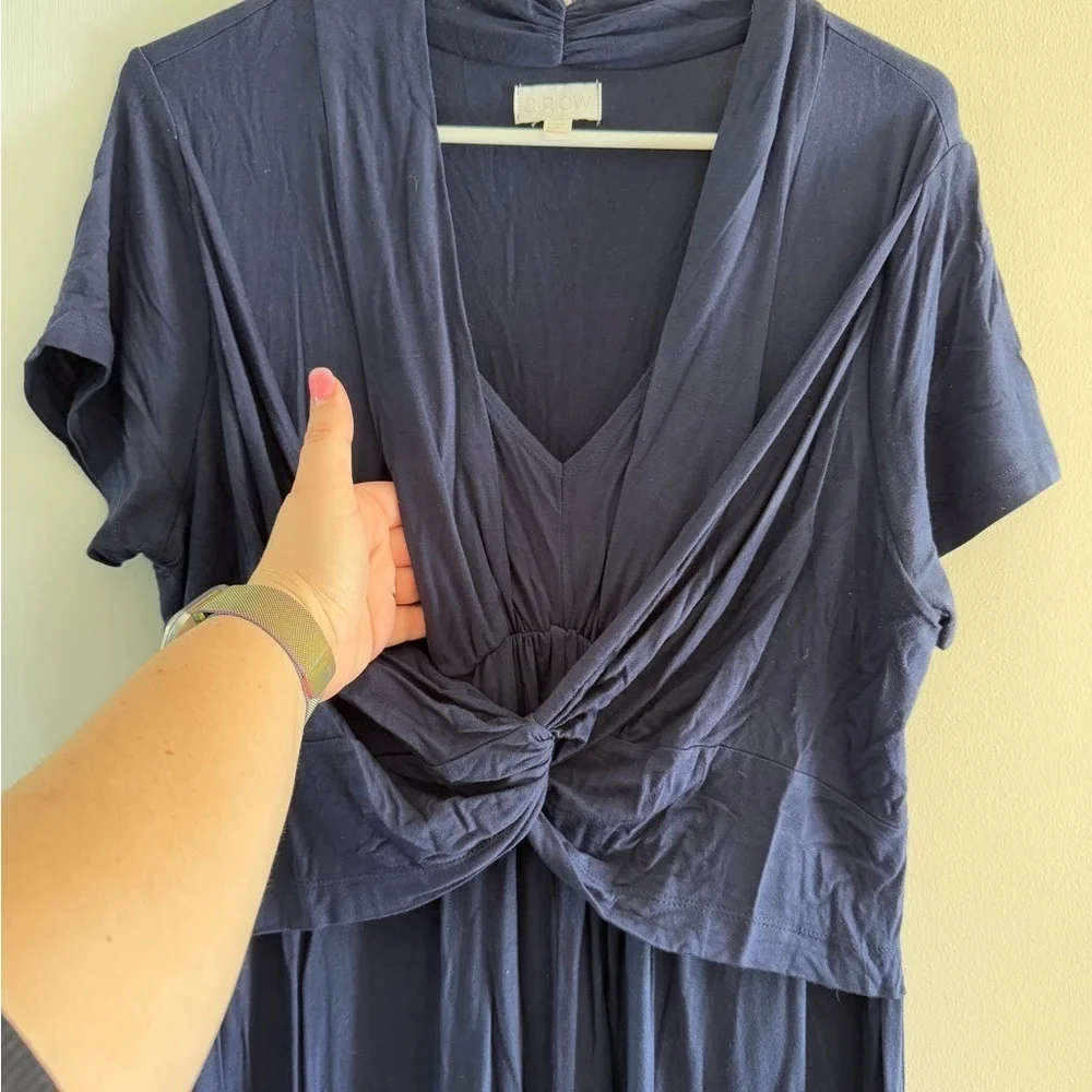 A:glow Elegant Navy Blue Maternity Nursing‎ Breastfeeding Dress Large